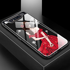 Handyhülle Silikon Hülle Rahmen Schutzhülle Spiegel Modisch Muster S01 für Samsung Galaxy A80 Rot und Schwarz
