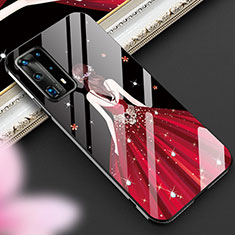 Handyhülle Silikon Hülle Rahmen Schutzhülle Spiegel Motiv Kleid Mädchen für Huawei P40 Pro+ Plus Rot und Schwarz