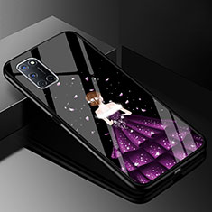 Handyhülle Silikon Hülle Rahmen Schutzhülle Spiegel Motiv Kleid Mädchen für Oppo A52 Violett und Schwarz