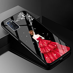 Handyhülle Silikon Hülle Rahmen Schutzhülle Spiegel Motiv Kleid Mädchen für Oppo A72 Rot und Schwarz