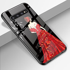 Handyhülle Silikon Hülle Rahmen Schutzhülle Spiegel Motiv Kleid Mädchen K01 für Samsung Galaxy S10 Plus Rot und Schwarz