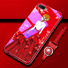 Handyhülle Silikon Hülle Rahmen Schutzhülle Spiegel Motiv Kleid Mädchen M01 für Oppo R15X Rot