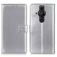 Handytasche Stand Schutzhülle Flip Leder Hülle A08D für Sony Xperia PRO-I Silber