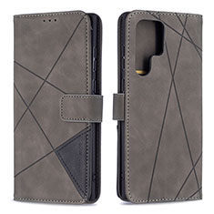 Handytasche Stand Schutzhülle Flip Leder Hülle B02F für Samsung Galaxy S23 Ultra 5G Grau