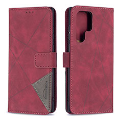 Handytasche Stand Schutzhülle Flip Leder Hülle B02F für Samsung Galaxy S23 Ultra 5G Rot