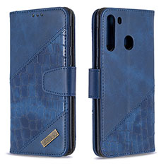 Handytasche Stand Schutzhülle Flip Leder Hülle B03F für Samsung Galaxy A21 Blau
