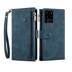 Handytasche Stand Schutzhülle Flip Leder Hülle B03S für Samsung Galaxy S20 Ultra 5G Blau