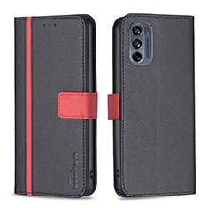 Handytasche Stand Schutzhülle Flip Leder Hülle B04F für Motorola Moto G62 5G Schwarz