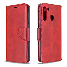 Handytasche Stand Schutzhülle Flip Leder Hülle B04F für Samsung Galaxy A21 Rot