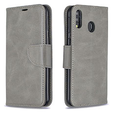 Handytasche Stand Schutzhülle Flip Leder Hülle B04F für Samsung Galaxy M20 Grau