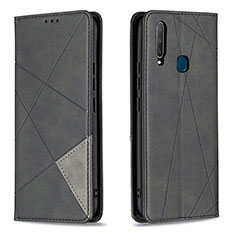 Handytasche Stand Schutzhülle Flip Leder Hülle B07F für Vivo Y3s Schwarz