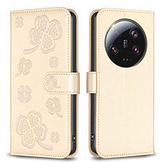 Handytasche Stand Schutzhülle Flip Leder Hülle Blumen BF1 für Xiaomi Mi 13 Ultra 5G Gold