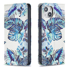 Handytasche Stand Schutzhülle Flip Leder Hülle Blumen für Apple iPhone 13 Blau