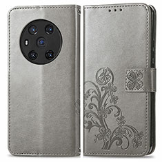 Handytasche Stand Schutzhülle Flip Leder Hülle Blumen für Huawei Honor Magic3 5G Grau