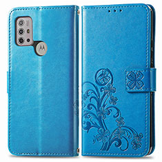 Handytasche Stand Schutzhülle Flip Leder Hülle Blumen für Motorola Moto G10 Blau