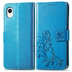 Handytasche Stand Schutzhülle Flip Leder Hülle Blumen für Samsung Galaxy A22 5G SC-56B Blau