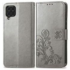 Handytasche Stand Schutzhülle Flip Leder Hülle Blumen für Samsung Galaxy M62 4G Grau