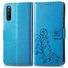 Handytasche Stand Schutzhülle Flip Leder Hülle Blumen für Sony Xperia 10 III Blau