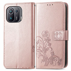 Handytasche Stand Schutzhülle Flip Leder Hülle Blumen für Xiaomi Mi 11 Pro 5G Rosa