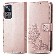 Handytasche Stand Schutzhülle Flip Leder Hülle Blumen für Xiaomi Mi 12T Pro 5G Rosa