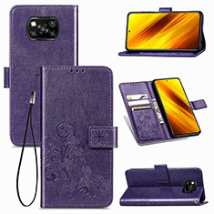 Handytasche Stand Schutzhülle Flip Leder Hülle Blumen für Xiaomi Poco X3 NFC Violett