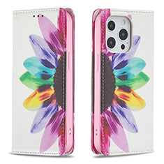 Handytasche Stand Schutzhülle Flip Leder Hülle Blumen L01 für Apple iPhone 13 Pro Rosa