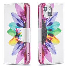 Handytasche Stand Schutzhülle Flip Leder Hülle Blumen L01 für Apple iPhone 15 Plus Bunt