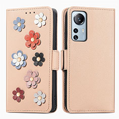 Handytasche Stand Schutzhülle Flip Leder Hülle Blumen L01 für Xiaomi Mi 12S 5G Gold
