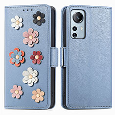 Handytasche Stand Schutzhülle Flip Leder Hülle Blumen L01 für Xiaomi Mi 12X 5G Blau