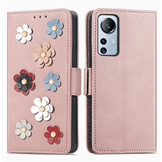 Handytasche Stand Schutzhülle Flip Leder Hülle Blumen L01 für Xiaomi Mi 12X 5G Rosegold
