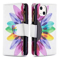 Handytasche Stand Schutzhülle Flip Leder Hülle Blumen L03 für Apple iPhone 13 Mini Rosa