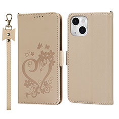 Handytasche Stand Schutzhülle Flip Leder Hülle Blumen L16 für Apple iPhone 14 Gold