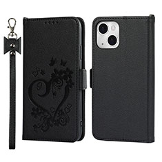 Handytasche Stand Schutzhülle Flip Leder Hülle Blumen L16 für Apple iPhone 14 Schwarz