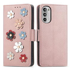 Handytasche Stand Schutzhülle Flip Leder Hülle Blumen S02D für Motorola Moto G71s 5G Rosegold