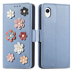Handytasche Stand Schutzhülle Flip Leder Hülle Blumen S02D für Samsung Galaxy A22 5G SC-56B Blau