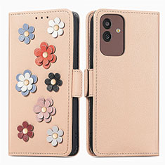 Handytasche Stand Schutzhülle Flip Leder Hülle Blumen S02D für Samsung Galaxy M13 5G Kahki