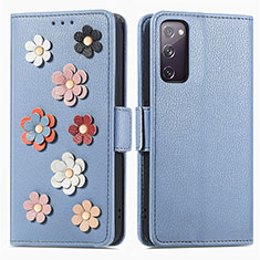Handytasche Stand Schutzhülle Flip Leder Hülle Blumen S02D für Samsung Galaxy S20 Lite 5G Blau