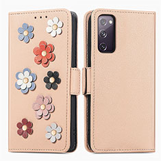 Handytasche Stand Schutzhülle Flip Leder Hülle Blumen S02D für Samsung Galaxy S20 Lite 5G Kahki