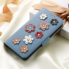 Handytasche Stand Schutzhülle Flip Leder Hülle Blumen S02D für Samsung Galaxy S21 Ultra 5G Blau