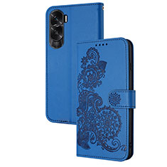 Handytasche Stand Schutzhülle Flip Leder Hülle Blumen Y01X für Huawei Honor 90 Lite 5G Blau