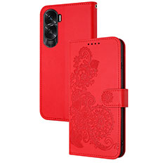Handytasche Stand Schutzhülle Flip Leder Hülle Blumen Y01X für Huawei Honor 90 Lite 5G Rot