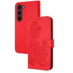 Handytasche Stand Schutzhülle Flip Leder Hülle Blumen Y01X für Samsung Galaxy S22 5G Rot