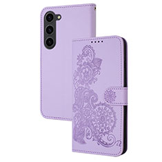 Handytasche Stand Schutzhülle Flip Leder Hülle Blumen Y01X für Samsung Galaxy S22 5G Violett
