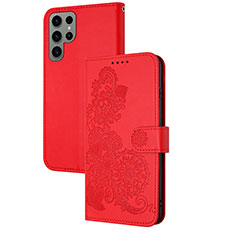 Handytasche Stand Schutzhülle Flip Leder Hülle Blumen Y01X für Samsung Galaxy S23 Ultra 5G Rot