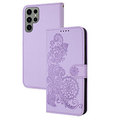 Handytasche Stand Schutzhülle Flip Leder Hülle Blumen Y01X für Samsung Galaxy S23 Ultra 5G Violett
