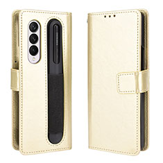 Handytasche Stand Schutzhülle Flip Leder Hülle BY5 für Samsung Galaxy Z Fold4 5G Gold