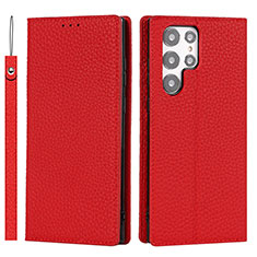 Handytasche Stand Schutzhülle Flip Leder Hülle D01T für Samsung Galaxy S23 Ultra 5G Rot