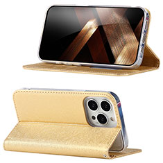 Handytasche Stand Schutzhülle Flip Leder Hülle D02T für Apple iPhone 13 Pro Gold