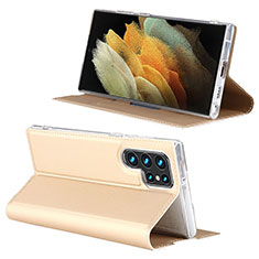 Handytasche Stand Schutzhülle Flip Leder Hülle D06T für Samsung Galaxy S21 Ultra 5G Gold