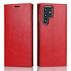 Handytasche Stand Schutzhülle Flip Leder Hülle D07T für Samsung Galaxy S22 Ultra 5G Rot